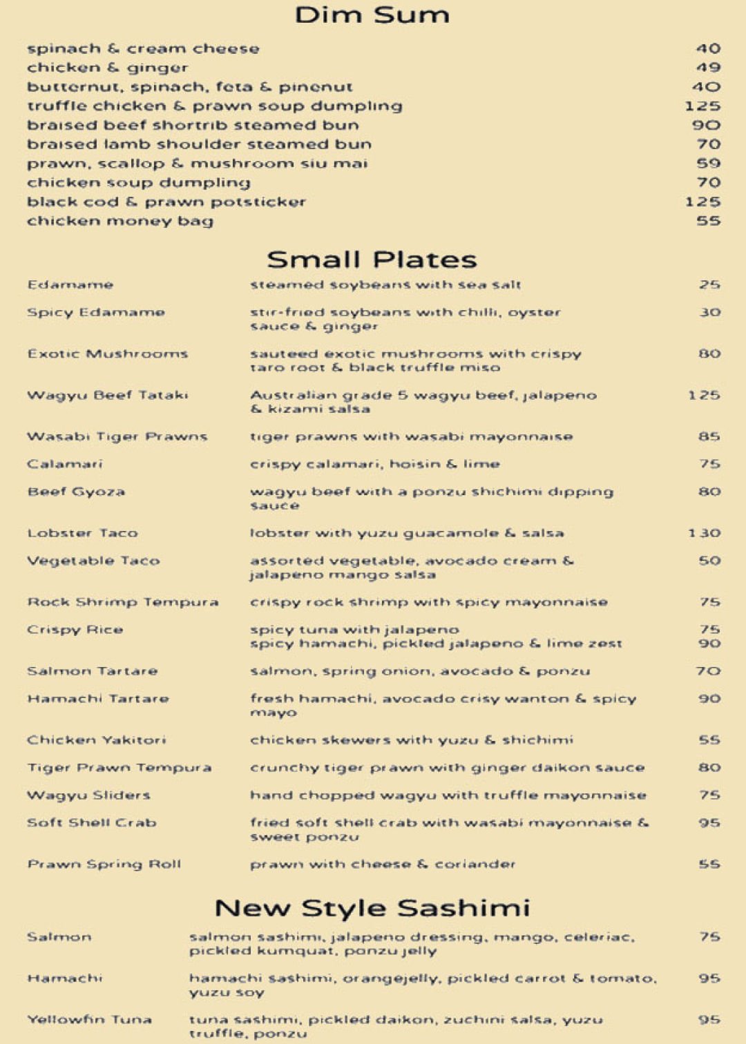 Wakame Dubai resturant menu