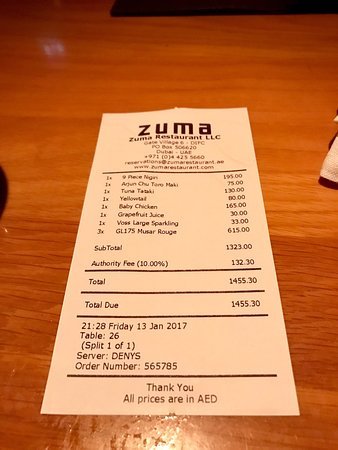 zuma resturant menu