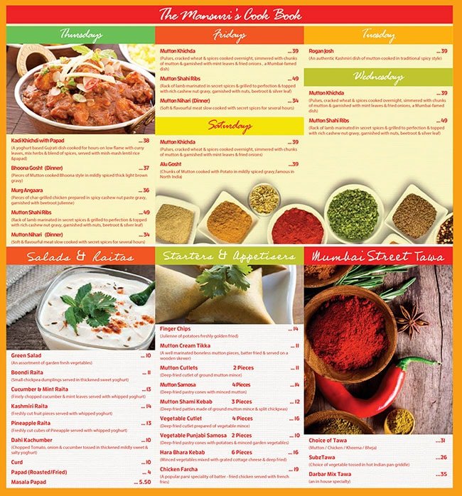 Delhi Darbar resturant menu