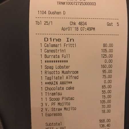 Scalini resturant menu