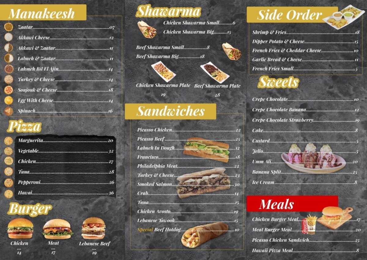 Beyrock Restaurant & Cafe Menu