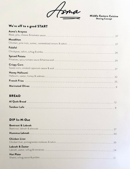 Asma Menu