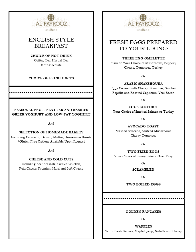 Al Fayrooz Lounge menu
