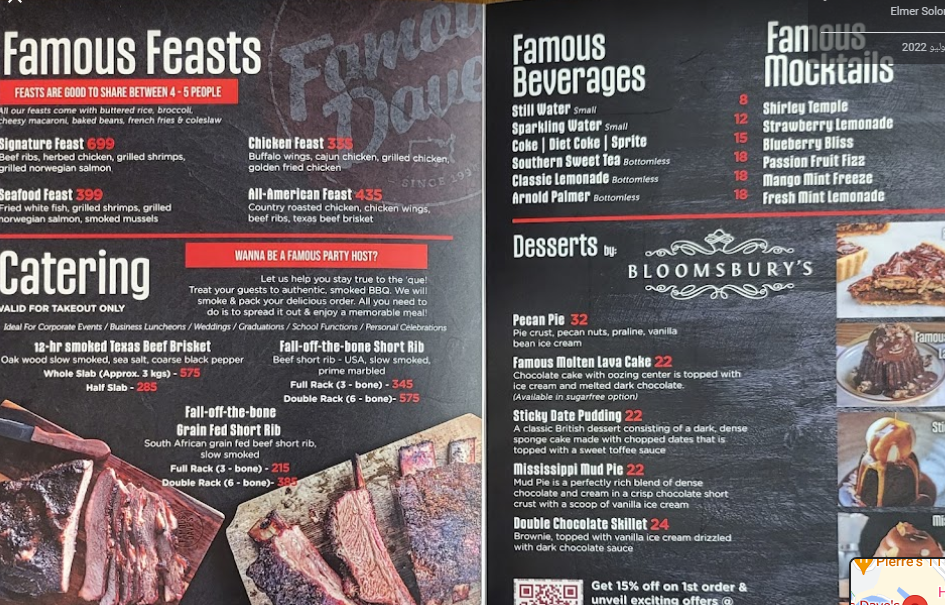 منيو مطعم Famous Dave's Bar-B-Que دبي