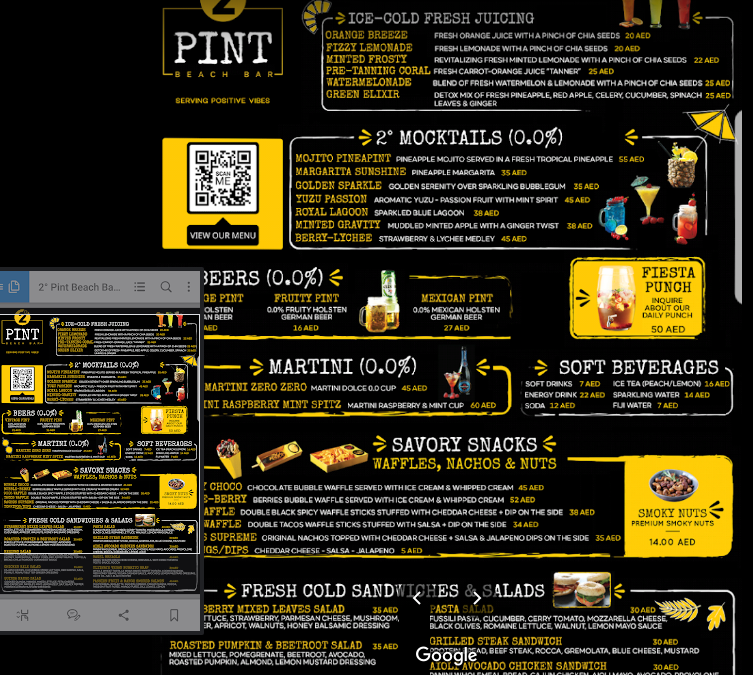 منيو مطعم 2 Degrees Pint دبي 
