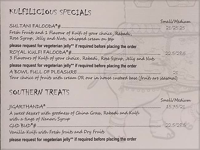 منيو مطعم Kulfilicious دبي
